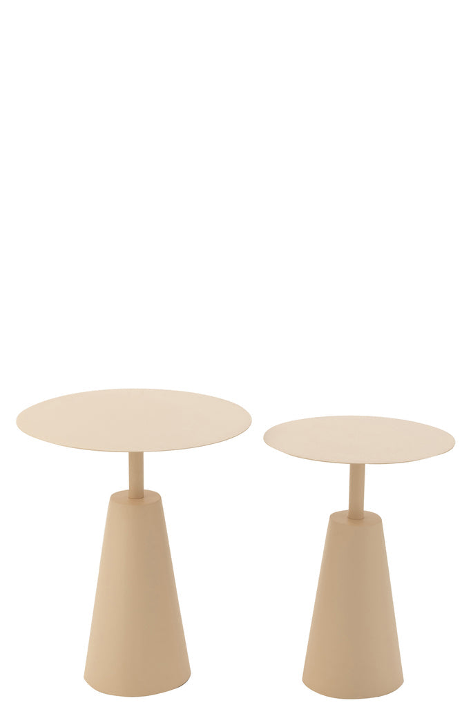 Set of 2 Tables Round Iron Beige