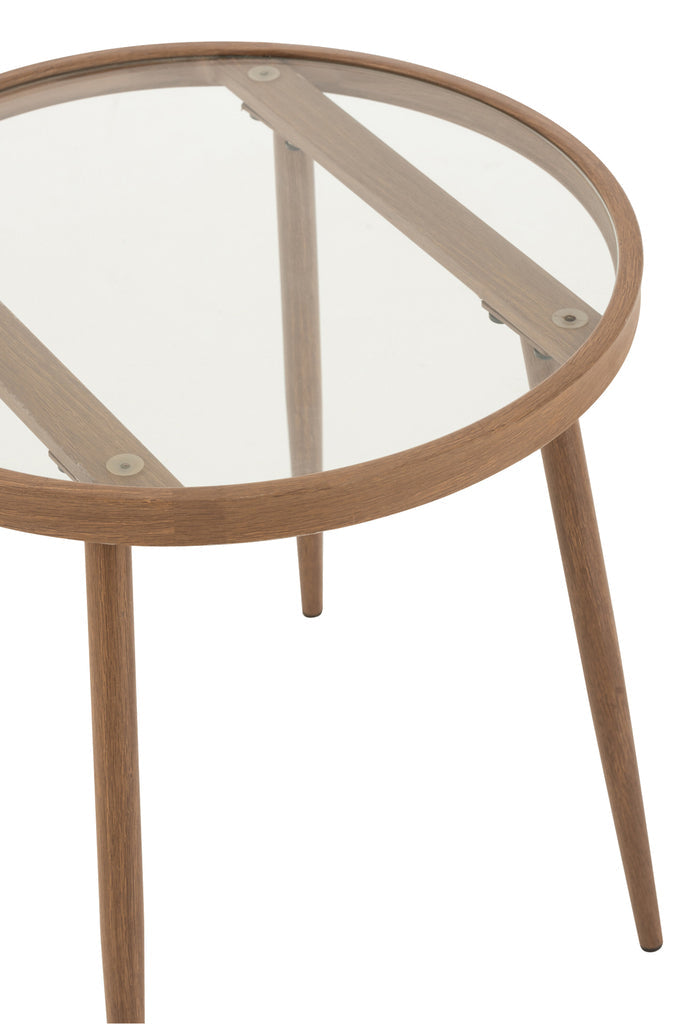 Side Table Round Metal/Glass Dark Brown