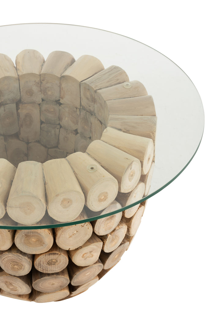 Coffee Table Discs Open Teak Wood Natural/Glass