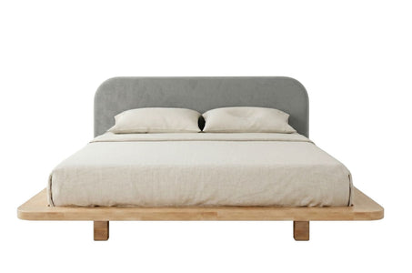 BORA Beech Floating Bed with Upholstered Headboard