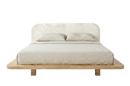 BORA Beech Floating Bed with Upholstered Headboard