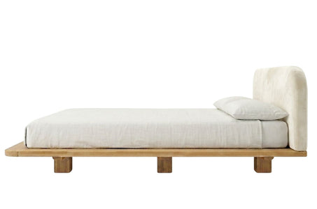 BORA Beech Floating Bed with Upholstered Headboard