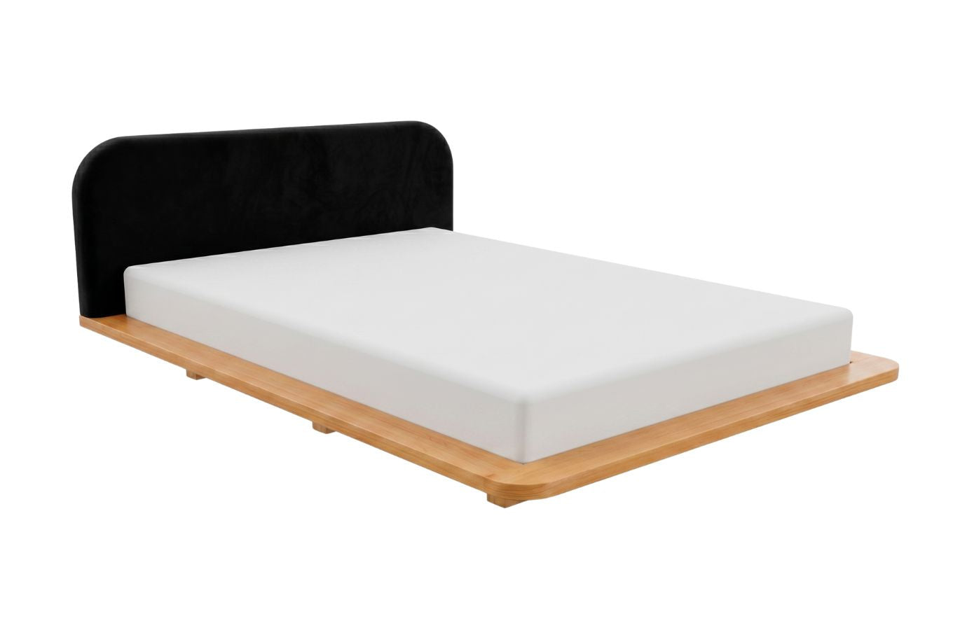 BORA Beech Floating Bed with Upholstered Headboard
