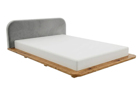 BORA Oak Floating Bed with Upholstered Headboard