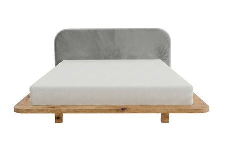BORA Oak Floating Bed with Upholstered Headboard