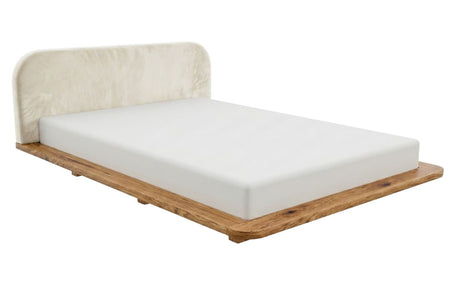 BORA Oak Floating Bed with Upholstered Headboard