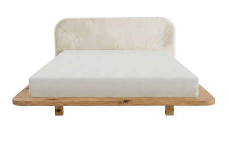 BORA Oak Floating Bed with Upholstered Headboard