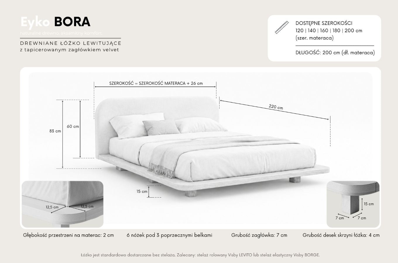 BORA Oak Floating Bed with Upholstered Headboard