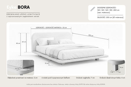 BORA Oak Floating Bed with Upholstered Headboard