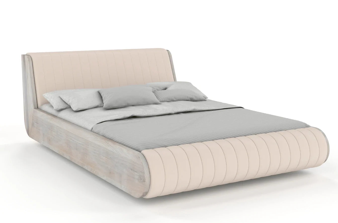 HARALD Oak Floating Bed with Upholstered Headboard