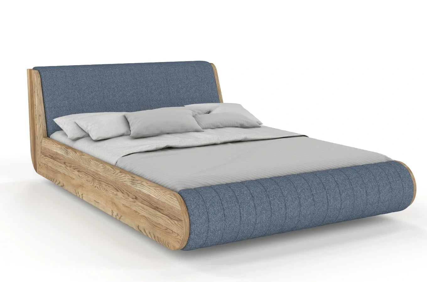 HARALD Oak Floating Bed with Upholstered Headboard