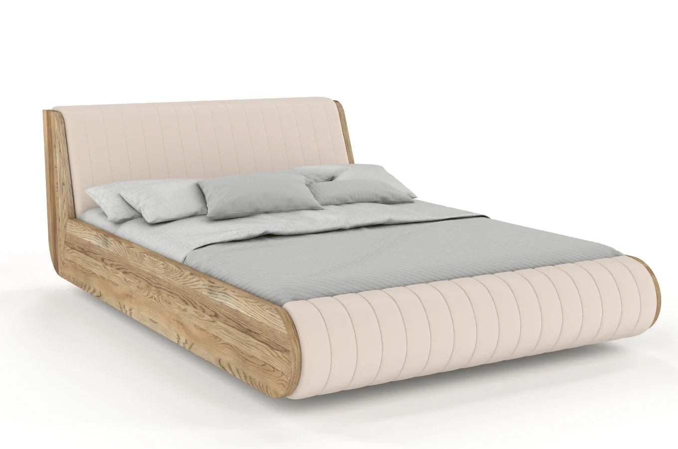 HARALD Oak Floating Bed with Upholstered Headboard