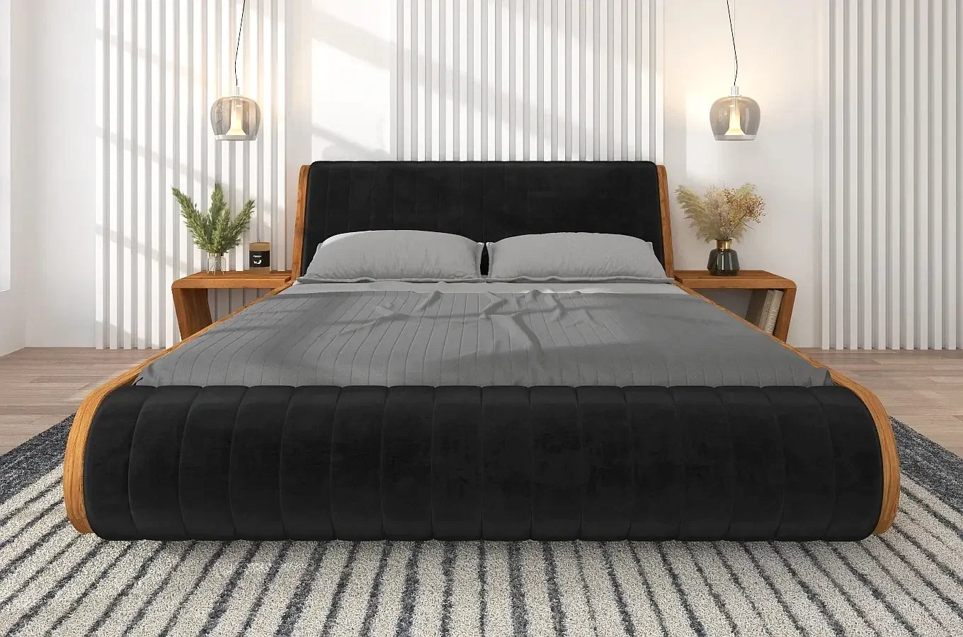 HARALD Oak Floating Bed with Upholstered Headboard