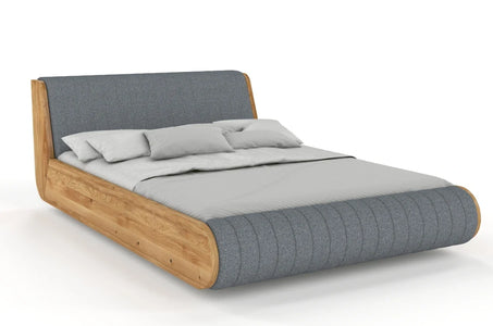 HARALD Oak Floating Bed with Upholstered Headboard