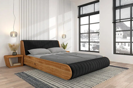 HARALD Oak Floating Bed with Upholstered Headboard