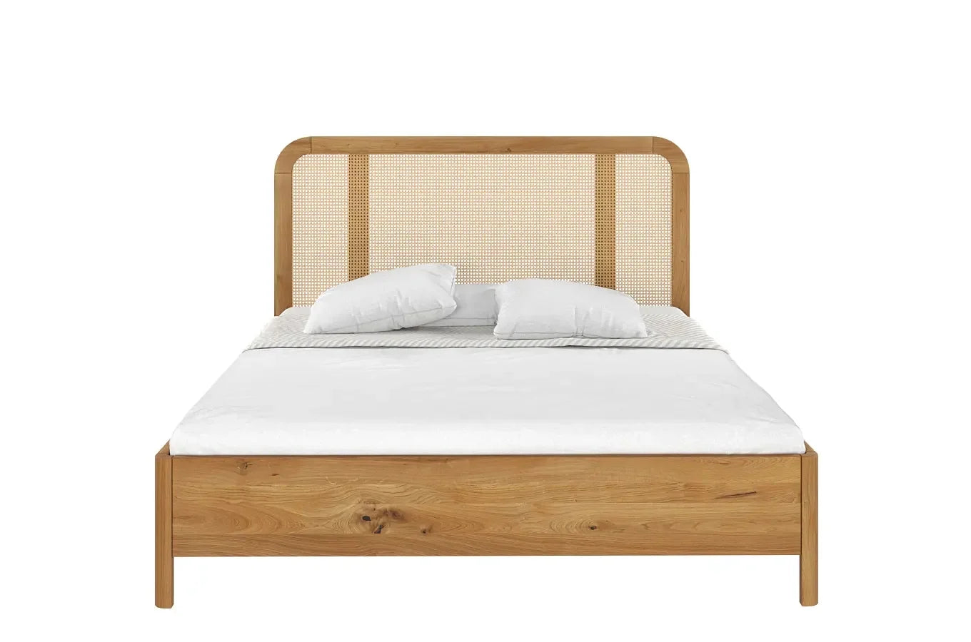 HARMARK Oak Bed with Rattan Details