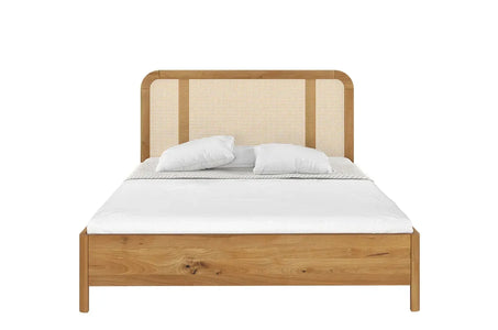 HARMARK Oak Bed with Rattan Details