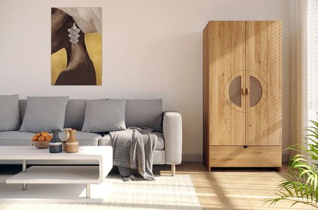 HARMARK Oak Wardrobe with Rattan Doors and Drawer