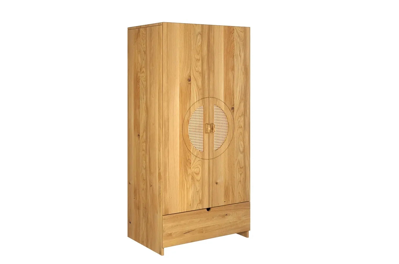 HARMARK Oak Wardrobe with Rattan Doors and Drawer
