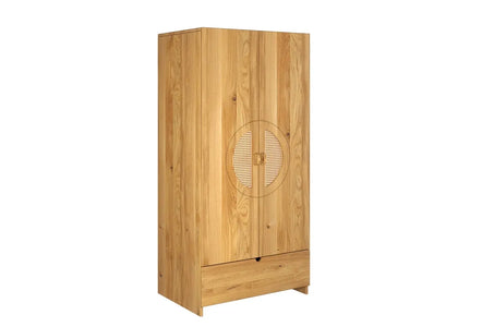 HARMARK Oak Wardrobe with Rattan Doors and Drawer