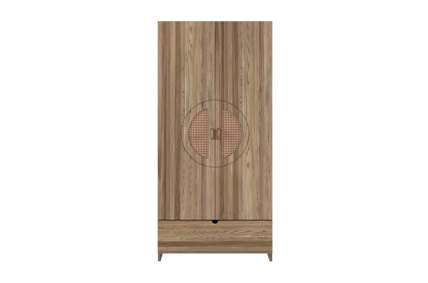 HARMARK Oak Wardrobe with Rattan Doors, Shelves and Drawer