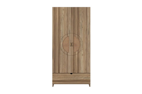 HARMARK Oak Wardrobe with Rattan Doors, Shelves and Drawer