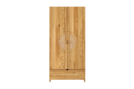HARMARK Oak Wardrobe with Rattan Doors, Shelves and Drawer