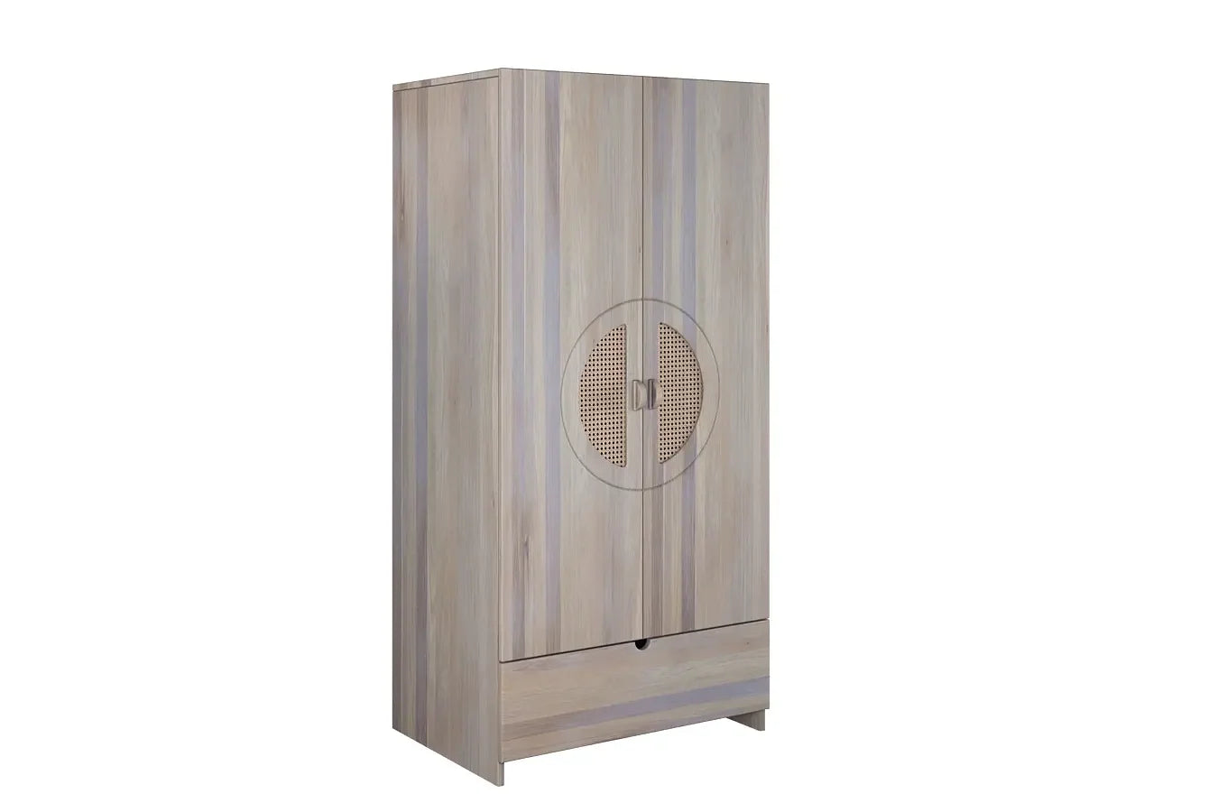 HARMARK Oak Wardrobe with Rattan Doors, Shelves and Drawer