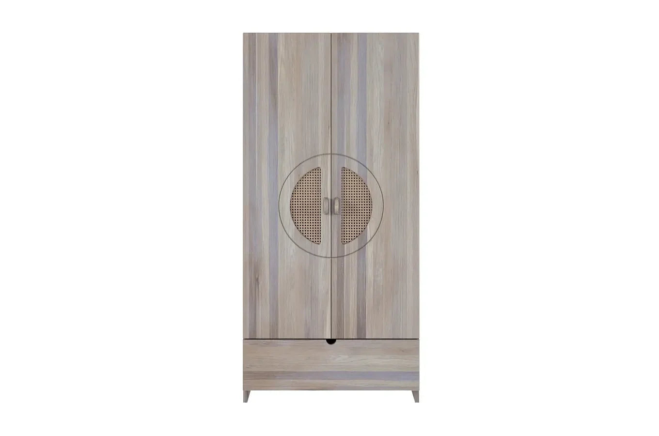 HARMARK Oak Wardrobe with Rattan Doors, Shelves and Drawer