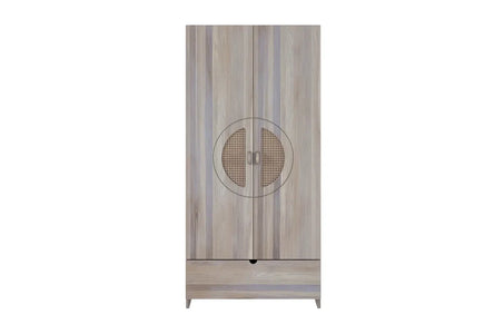 HARMARK Oak Wardrobe with Rattan Doors, Shelves and Drawer