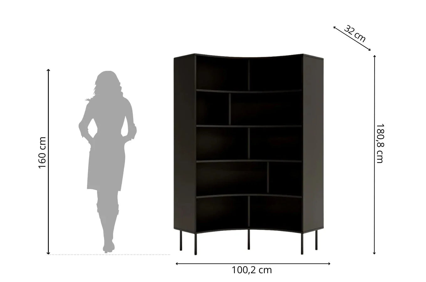 HORN Corner Bookcase 100CM with Black Legs Black