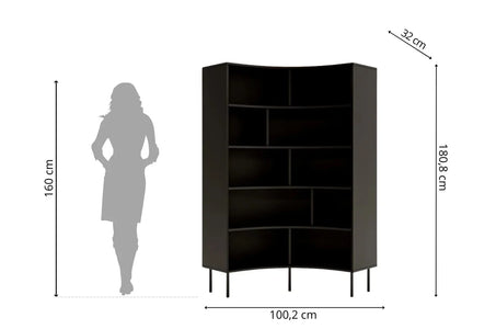 HORN Corner Bookcase 100CM with Black Legs Black