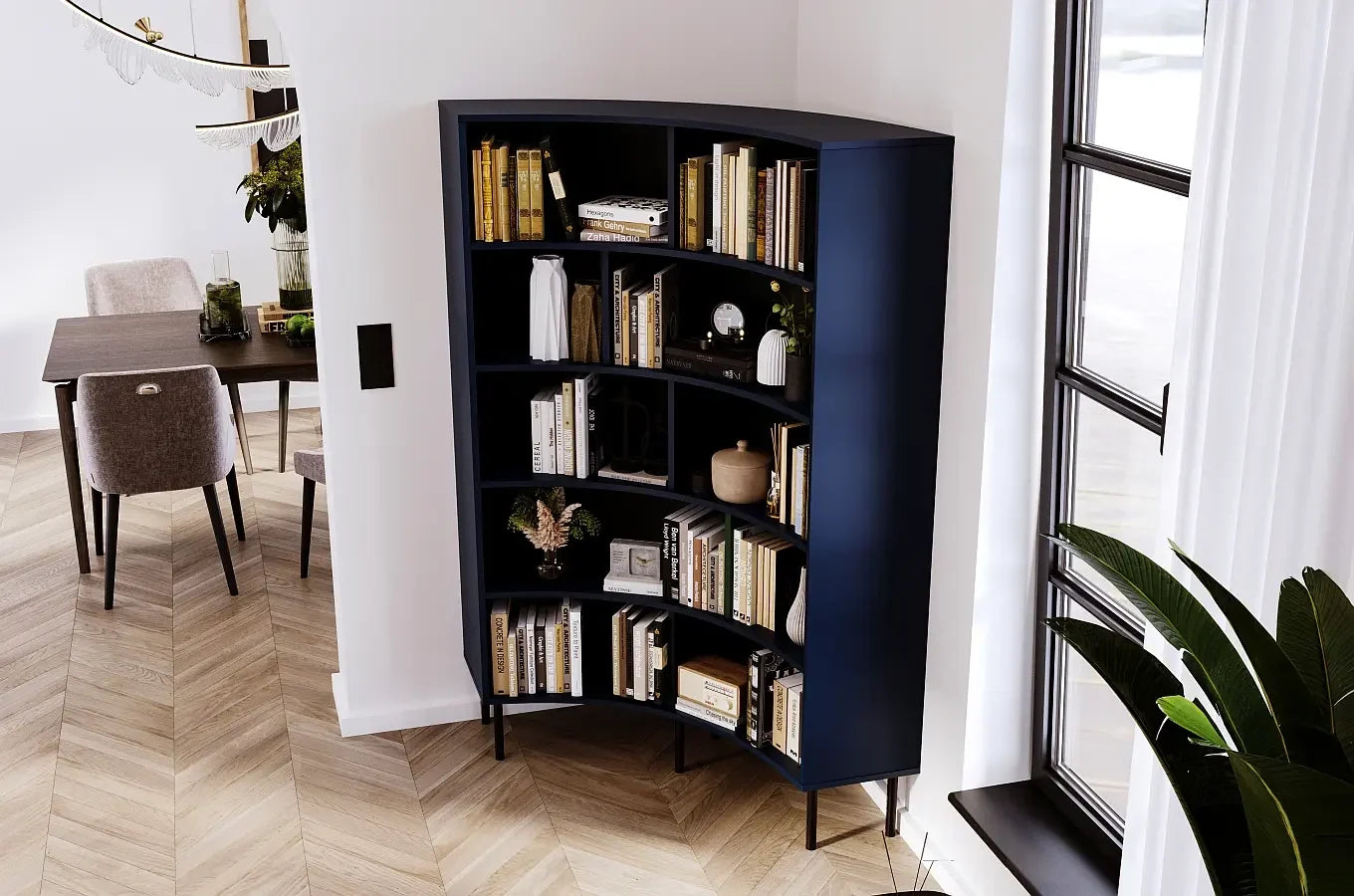 HORN Corner Bookcase 100CM with Black Legs Navy Blue