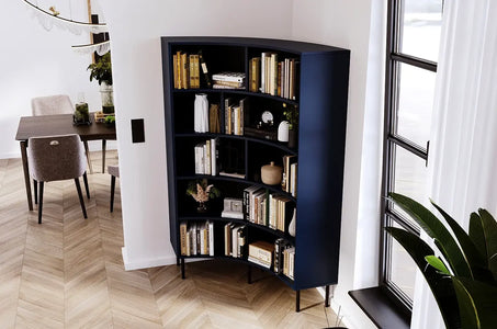 HORN Corner Bookcase 100CM with Black Legs Navy Blue
