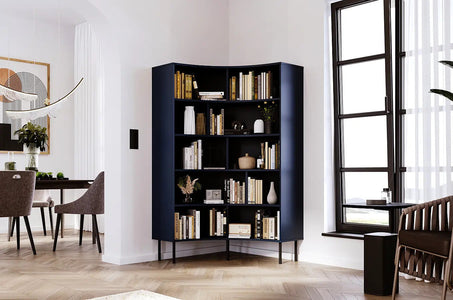 HORN Corner Bookcase 100CM with Black Legs Navy Blue