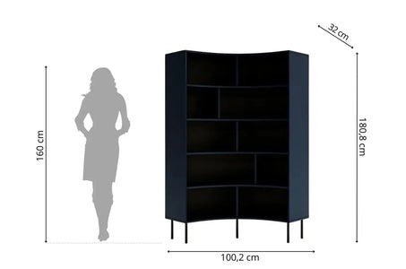 HORN Corner Bookcase 100CM with Black Legs Navy Blue