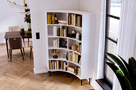 HORN Corner Bookcase 100CM with Black Legs White