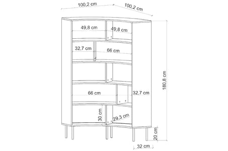 HORN Corner Bookcase 100CM with Black Legs Navy Blue