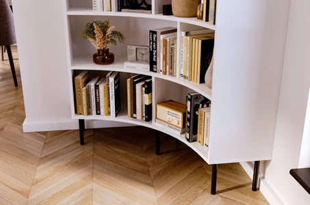 HORN Corner Bookcase 100CM with Black Legs White