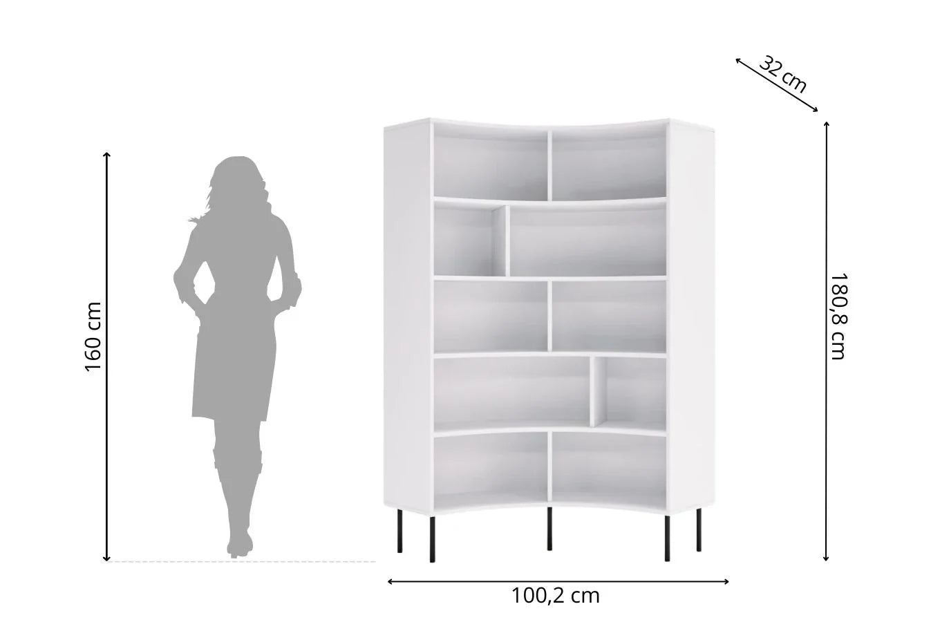 HORN Corner Bookcase 100CM with Black Legs White