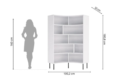 HORN Corner Bookcase 100CM with Black Legs White
