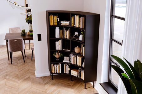HORN Corner Bookcase 100CM with Black Legs Black