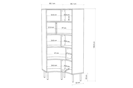 HORN Corner Bookcase 80CM with Black Legs