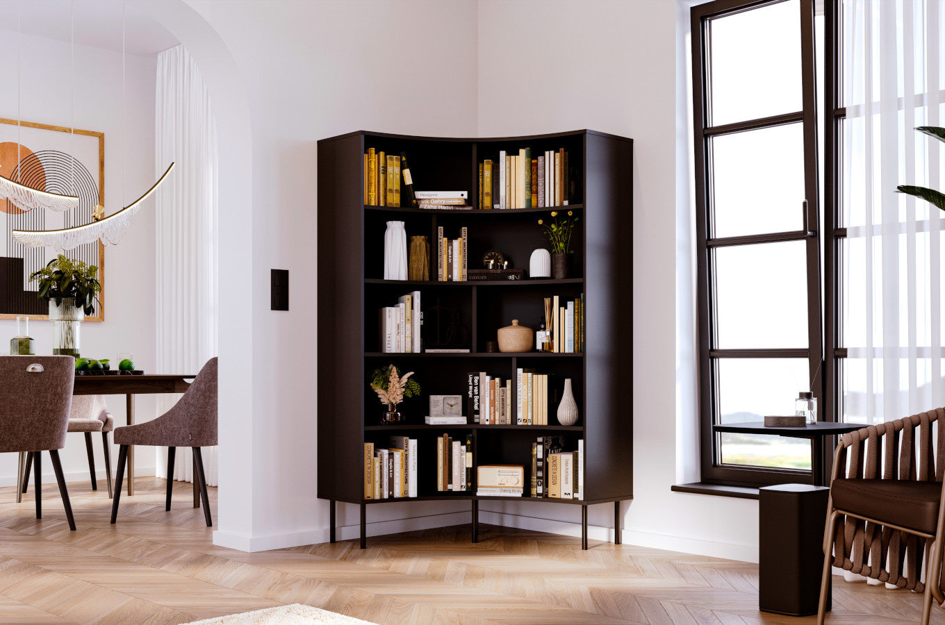 HORN Corner Bookcase 100CM with Black Legs Black