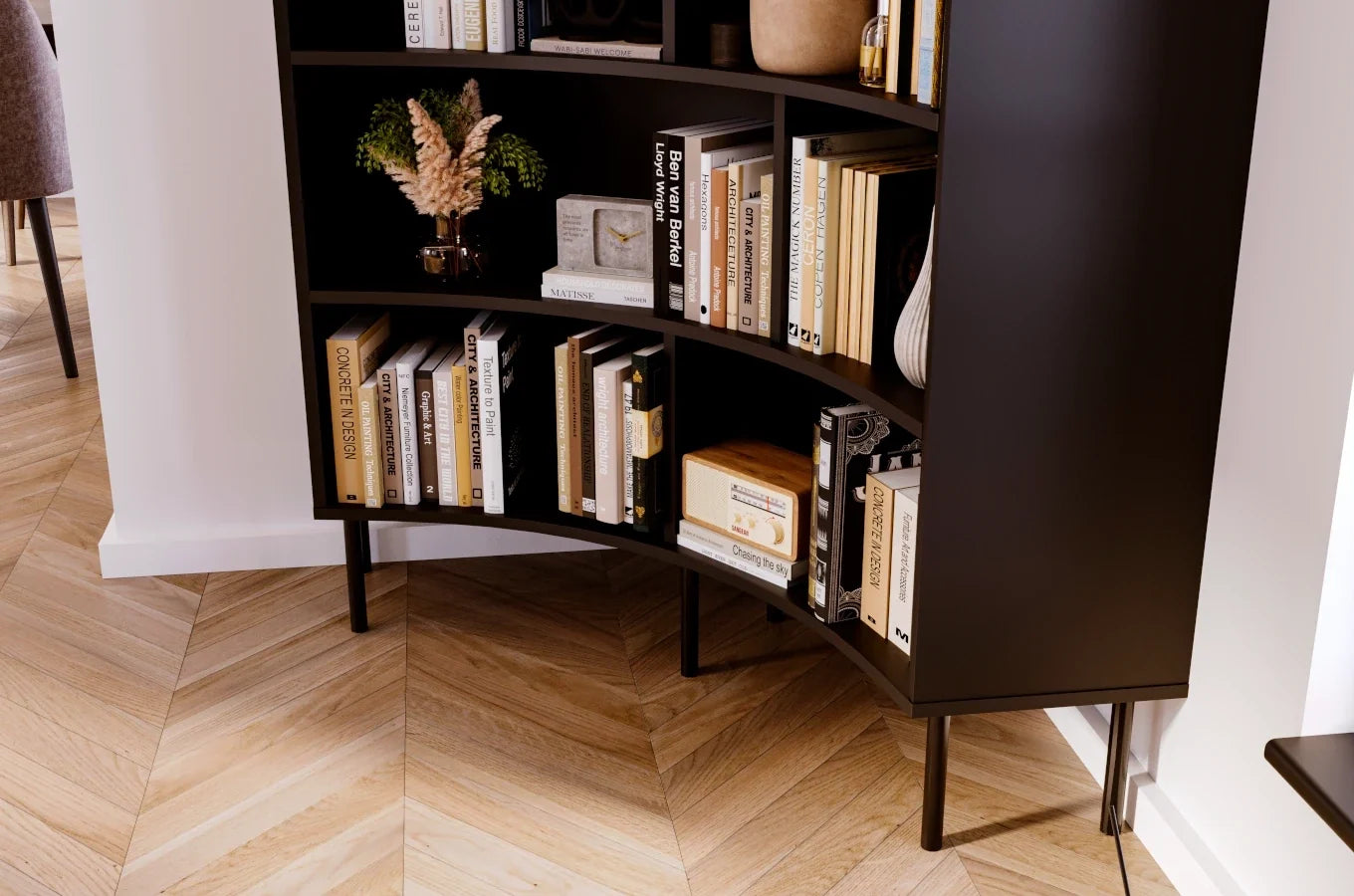 HORN Corner Bookcase 100CM with Black Legs Black