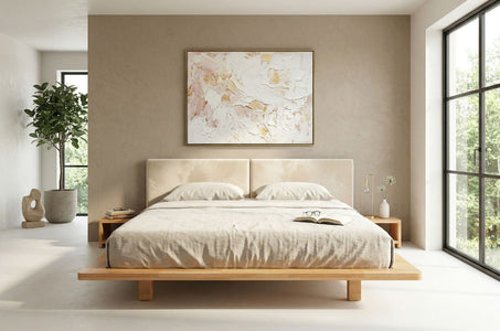 HVAR Beech Floating Bed with Bouclé Headboard