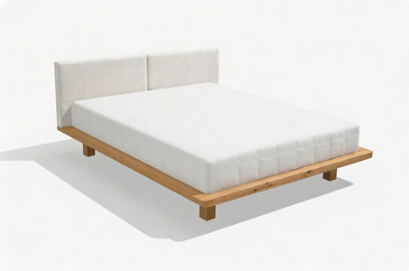 HVAR Oak Floating Bed with Bouclé Headboard
