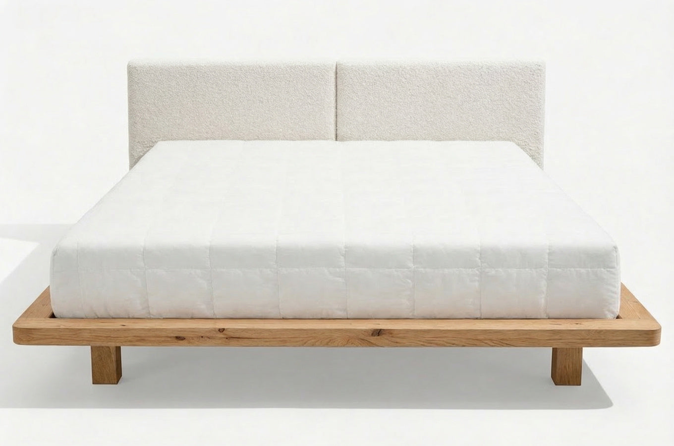 HVAR Oak Floating Bed with Bouclé Headboard
