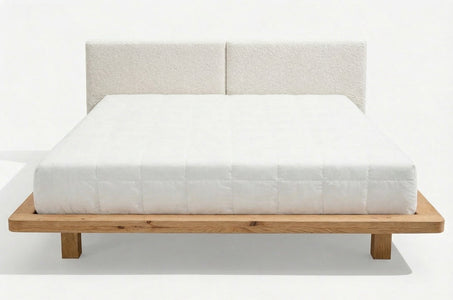 HVAR Oak Floating Bed with Bouclé Headboard