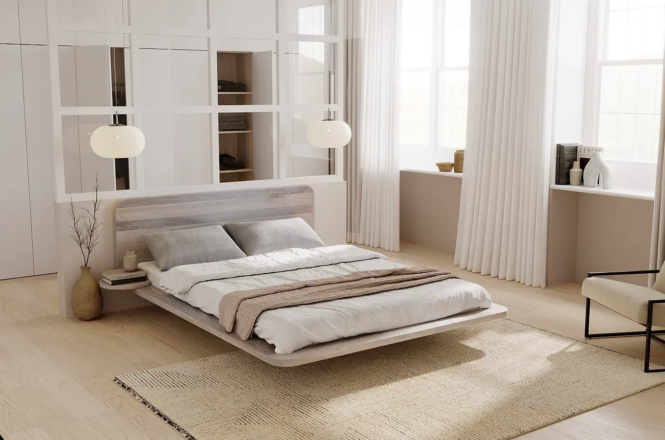 JAPANDIC Oak Bed White Oiled